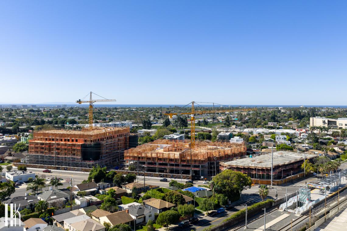 Wood framing rises for 600 apartments near Expo/Bundy Station